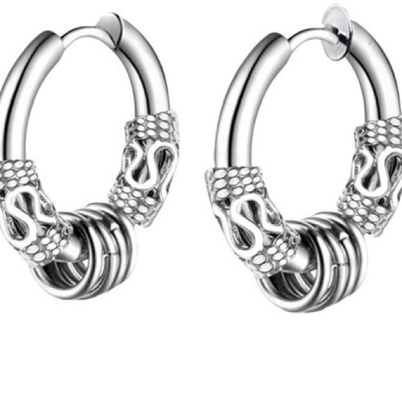 Beads Filigree Hoop Earrings for Men Stainless Steel Earrings - Picture 2 of 3